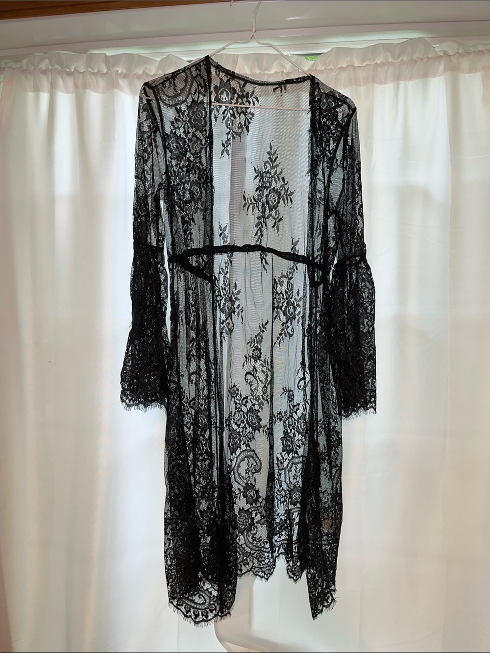 SHEIN Black Sheer Lace Duster
